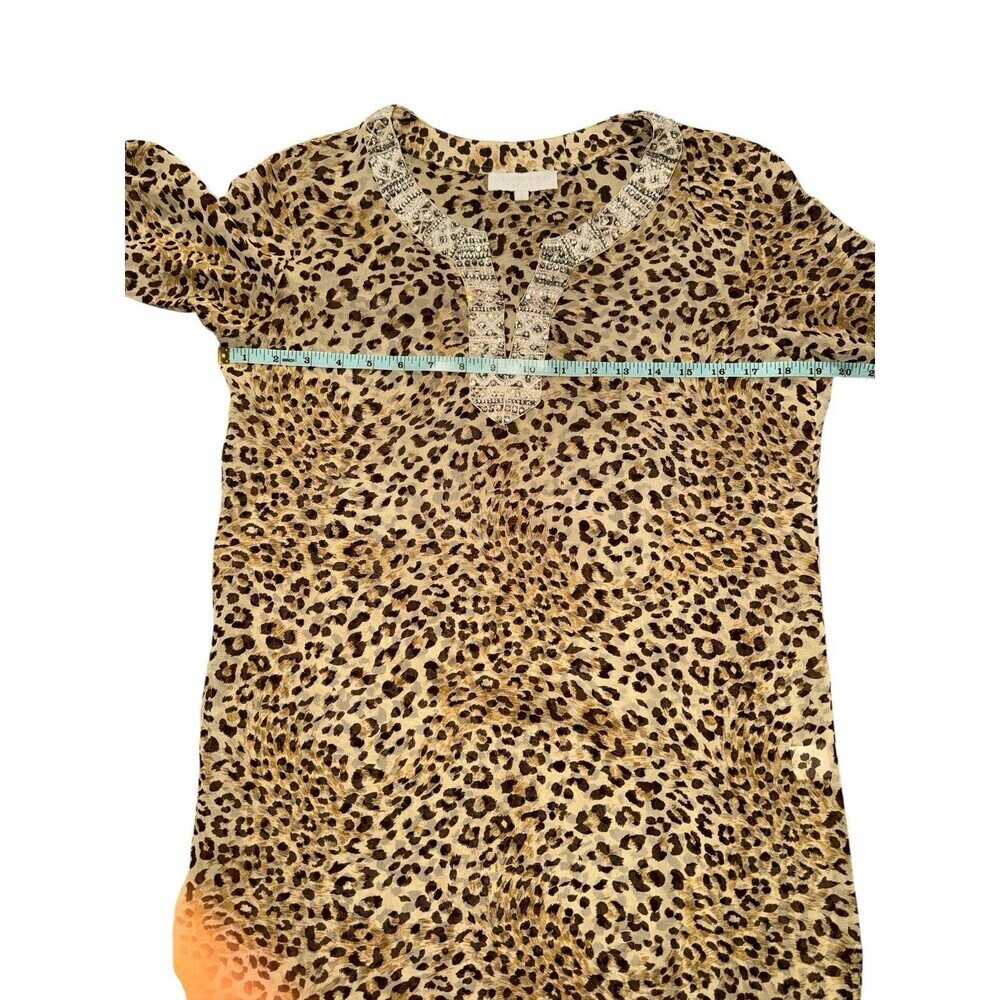 Elizabeth Hurley 100% Silk Beach Sheer Leopard Beaded Tunic Dress Cover Up - Picture 8 of 10